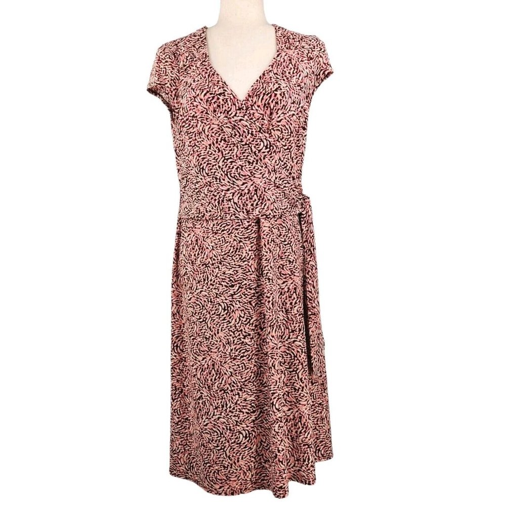Evan-Picone Dress Womens Sz 10 Tie Wrap Top Geo Print Midi Flowy Career Business